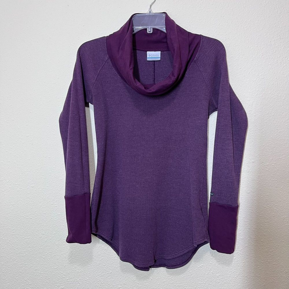Columbia Womens Top Size S Purple Thermal Waffle Knit Cowl Neck Outdoor Hiking